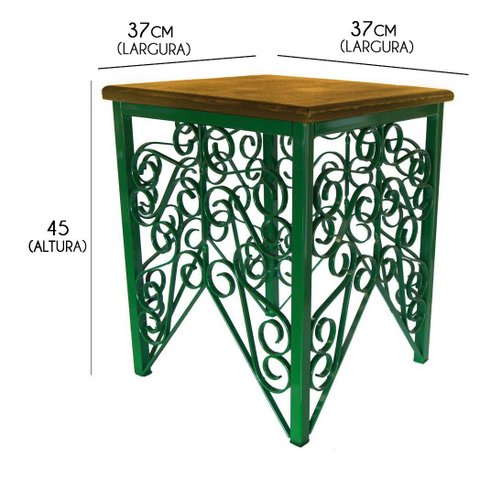 Mesa de Canto de Ferro e Madeira de Demolição Rústica Artesanal para Quarto - Verde escuro