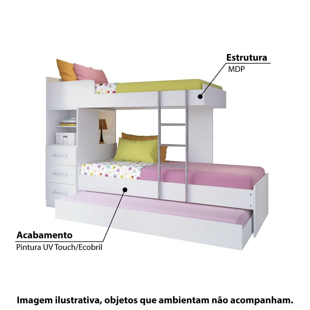 Treliche Juvenil Plus com 3 Gavetas - Branco - 2