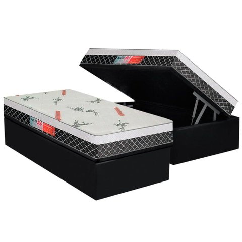 Cama Box Baú Solteiro: Colchão Ortopédico Plumatex Falcon Ultra Firme + Base CRC Suede Black(