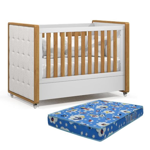 Berço Americano Tutto New Branco Soft/freijó com Capitonê e Colchão Physical - Matic Móveis