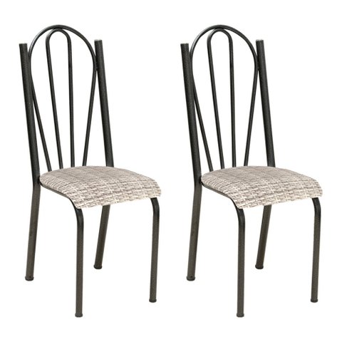 Kit 2 Cadeiras de Cozinha Alasca Estampado Rattan Pés de Ferro Cromo Preto - Pallazio