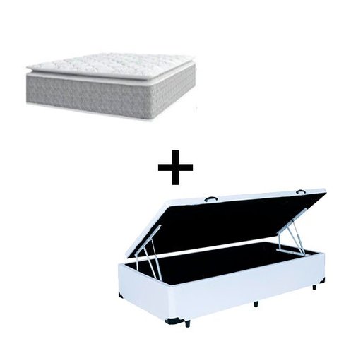 Cama Box Baú Solteiro 88 Sintetico Branco com Colchão Nazar Molas Ensacadas com Pillow Top - Bello B