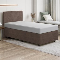 Base Cama Box Viúva Veludo Bordado Marrom Skybox - 1