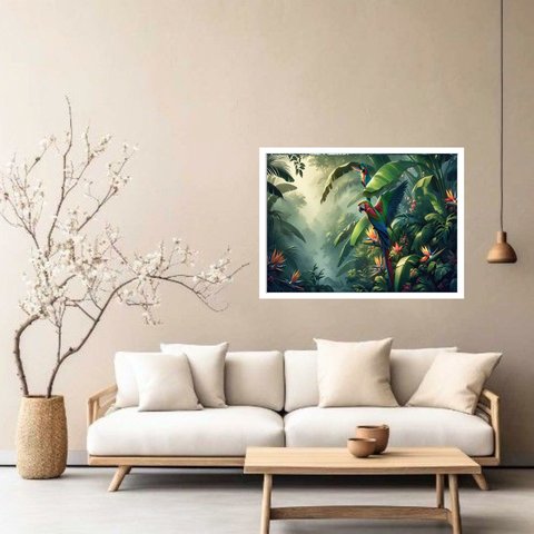 Quadro Decorativo Tropical Araras - 50x70cm:moldura Branca