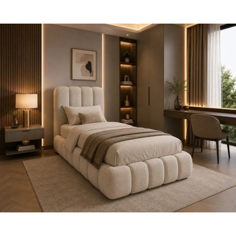 Cama Estofada com Cabeceira Turquesa Solteiro para Quarto Confortável