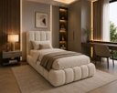 Ver imagem 1 de Cama Estofada com Cabeceira Turquesa Solteiro para Quarto Confortável