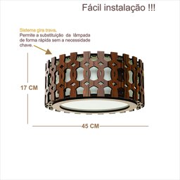 Luminária Decorativa Madeira Plafon Redondo Encantadas 45cm:Pau Ferro - 3