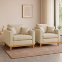 Ver imagem 1 de Kit 2 Poltrona Sofa Benny Linho Bege com Almofada Base de Madeira Castanho - Arkell