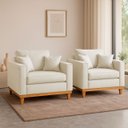 Ver imagem 1 de Kit 2 Poltrona Sofa Benny Linho Bege com Almofada Base de Madeira Castanho - Arkell