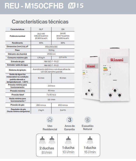 Aquecedor De Água A Gás Rinnai M150 Feh Branco 15 Litros  Bivolt Gás GN (mecânico) - 5