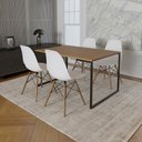 Ver imagem 1 de Mesa Industrial Base de Ferro Preto 137x75 Tampo Amêndoa 4 Cadeiras Eiffel Madeira Assento Branco