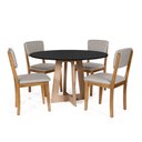 Ver imagem 1 de Mesa de Jantar Redonda Montreal Pret/jade com 4 Cadeiras Estofadas Ella Cinza Claro
