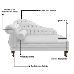 Recamier Sofá Direito Larissa 160cm Sala Suede Branco - Incasa Decor - 4