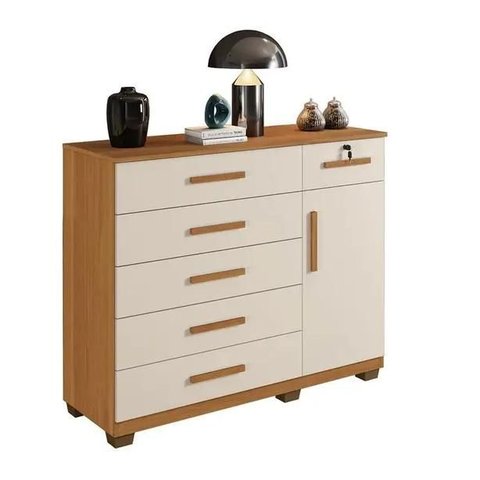 Cômoda Milão 6 Gavetas 1 Porta Benetil Móveis - Cinamomo/off