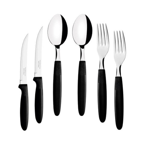 Kit - Jogo de Facas, Garfos e Colheres Ipanema 108 Peças em Aço Inox Cabo Preto Ptop - Tramontina