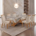 Ver imagem 1 de Mesa de Jantar Yasmin 180cm Tampo Mdf com Vidro Canto Copo e 6 Cadeiras Melissa