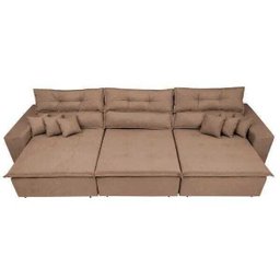 Sofá Cairo 3,82M Retrátil e Reclinável com Molas No Assento e 6 Almofadas Tecido Suede - 5 Sofá Cairo 3,82M Retrátil e Reclinável com Molas No Assento e 6 Almofadas Tecido Suede - 5