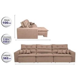 Sofá Cairo 3,82M Retrátil e Reclinável com Molas No Assento e 6 Almofadas Tecido Suede - 2 Sofá Cairo 3,82M Retrátil e Reclinável com Molas No Assento e 6 Almofadas Tecido Suede - 2