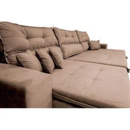 Sofá Cairo 3,82M Retrátil e Reclinável com Molas No Assento e 6 Almofadas Tecido Suede - 4 Sofá Cairo 3,82M Retrátil e Reclinável com Molas No Assento e 6 Almofadas Tecido Suede - 4