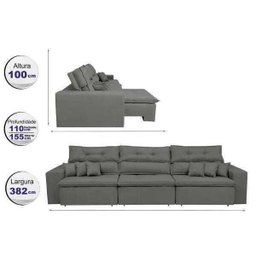 Sofá Cairo 3,82M Retrátil e Reclinável com Molas No Assento e 6 Almofadas Tecido Suede - 2 Sofá Cairo 3,82M Retrátil e Reclinável com Molas No Assento e 6 Almofadas Tecido Suede - 2