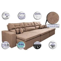 Sofá Cairo 4,12M Retrátil e Reclinável com Molas No Assento e 6 Almofadas Tecido Suede - 3
