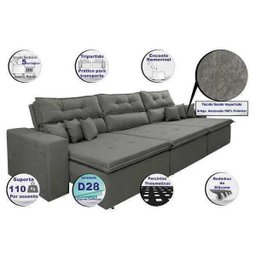 Sofá Cairo 4,12M Retrátil e Reclinável com Molas No Assento e 6 Almofadas Tecido Suede - 3