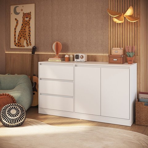 Armário para Escritório Baixo 142,5cm 3 Gavetas 2 portas
