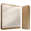 Ver imagem 1 de Guarda Roupa Casal Versa 6 Portas Freijó Off White Fosco com Armário Multiuso Aura Freijó Fosco - Ki
