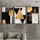 Ver imagem 1 de Kit 03 Quadros Decorativos Abstrato Formas Douradas Abg018 Vidro com Impressão Uv - 60x80cm Cada