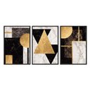 Ver imagem 2 de Kit 03 Quadros Decorativos Abstrato Formas Douradas Abg018 Vidro com Impressão Uv - 60x80cm Cada