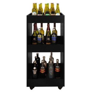 Adega Bar Multiuso Seul com Rodízios Preto - Mpozenato