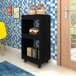 Armário Multiuso para Cozinha Seul com Rodízios Preto - Mpozenato - 2
