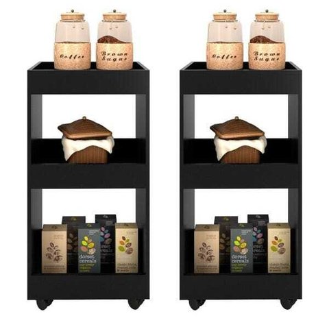 Kit 2 Armários Multiuso para Cozinha Seul com Rodízios Preto - Mpozenato