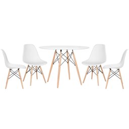 Conjunto de Mesa Redonda Eames 100cm Branco + 4 Cadeiras Eiffel Dsw Branco - 1