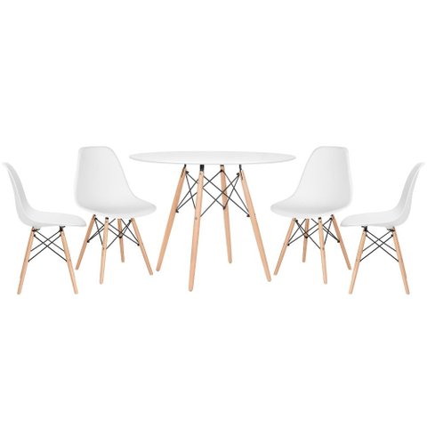 Conjunto de Mesa Redonda Eames 100cm Branco + 4 Cadeiras Eiffel Dsw Branco