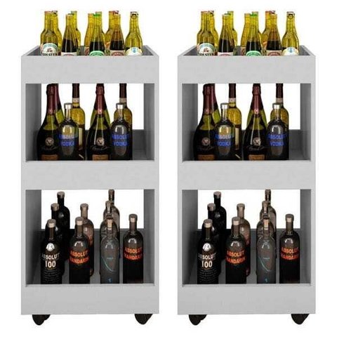 Kit 2 Adegas Bar Multiuso Seul com Rodízios Branco - Mpozenato