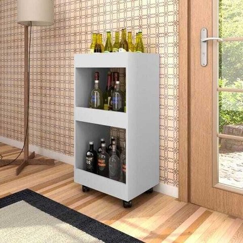 Adega Bar Multiuso Seul com Rodízios Branco - Mpozenato