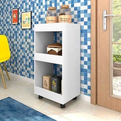 Armário Multiuso para Cozinha Seul com Rodízios Branco - Mpozenato