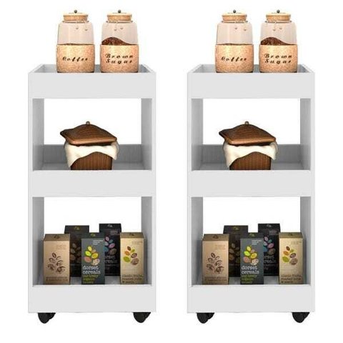 Kit 2 Armários Multiuso para Cozinha Seul com Rodízios Branco - Mpozenato