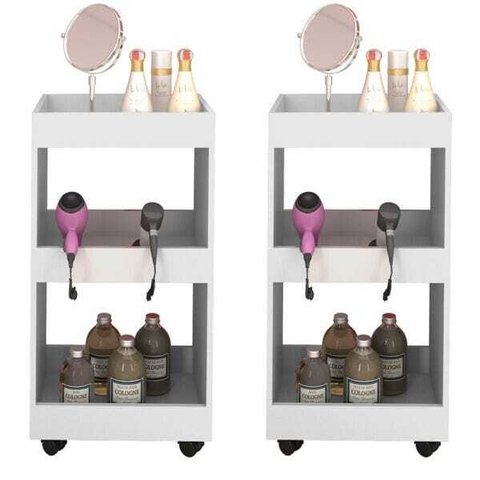 Kit 2 Armários Multiuso para Salão Barbearia Seul com Rodízios Branco - Mpozenato