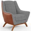 Ver imagem 1 de Poltrona Decorativa Base Em Madeira Juliet D02 Courissímo Camel B-14 Pied Poule - Lyam Decor