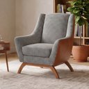 Ver imagem 2 de Poltrona Decorativa Base em Madeira Juliet D02 Courissímo Camel B-14 Pied Poule - Lyam Decor