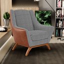 Ver imagem 2 de Poltrona Decorativa Base Em Madeira Juliet D02 Courissímo Camel B-14 Pied Poule - Lyam Decor