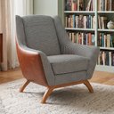 Ver imagem 1 de Poltrona Decorativa Base em Madeira Juliet D02 Courissímo Camel B-14 Pied Poule - Lyam Decor