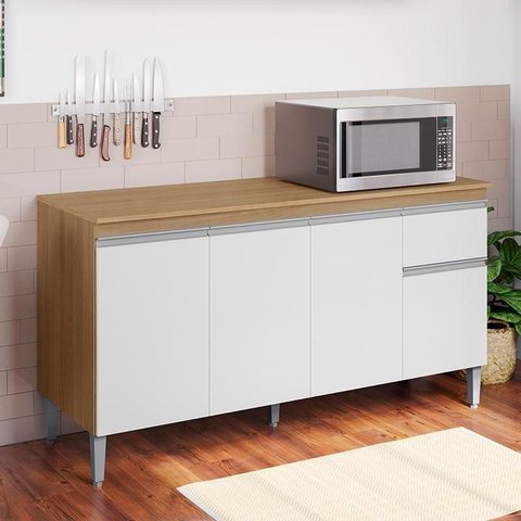 Balcão de Cozinha Ambiente Tatiane com Tampo 145cm Amêndoa Branco - Ajl