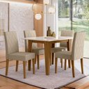 Ver imagem 1 de Conjunto Mesa de Jantar Kate 120cm Vidro 4 Cadeiras Jade Revestidas em Suede Carvalho/Bege/Off White