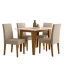Ver imagem 2 de Conjunto Mesa de Jantar Kate 120cm Vidro 4 Cadeiras Jade Revestidas em Suede Carvalho/Bege/Off White