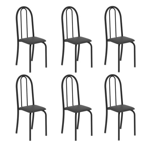 Kit 6 Cadeiras Tubular 96x36x41 cm Iris B Preto