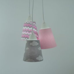 Lustre Pendente Luminária Bebê Nuvens e Chevron Cinza e Rosa - 3