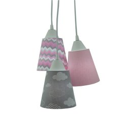 Lustre Pendente Luminária Bebê Nuvens e Chevron Cinza e Rosa - 1